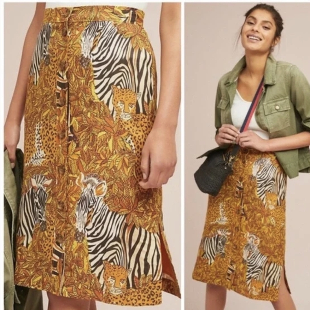 Anthropologie Maeve Jungle skirt! Side slits, button-up front
